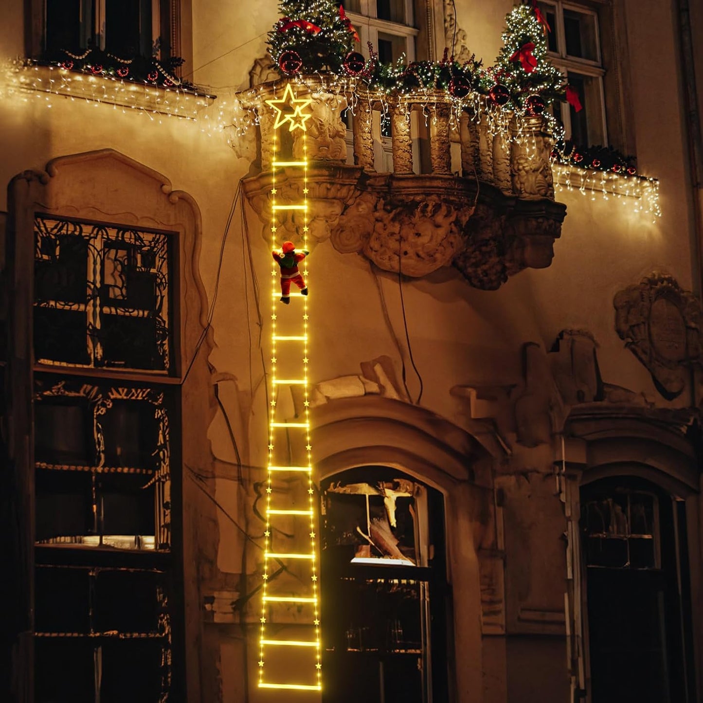 Luces de Navidad, 300 cm Luces Led Navidad Exterior con Papá Noel, 8 Modos Luces de Navidad Arbol, Adornos Navidad Guirnalda Luces para Exterior